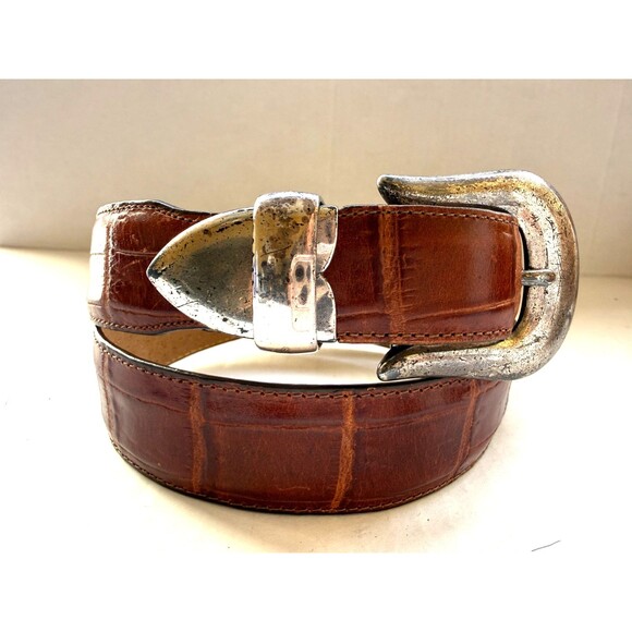 Vintage Ann Taylor Croc Print Brown Leather Womens Belt Size XS S Western 24-27" - Picture 2 of 12
